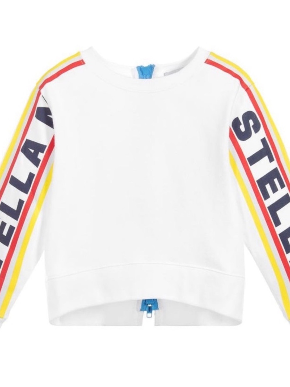 Stella McCartney Kids White Sweatshirt with Red Yellow Stripe Sleeves